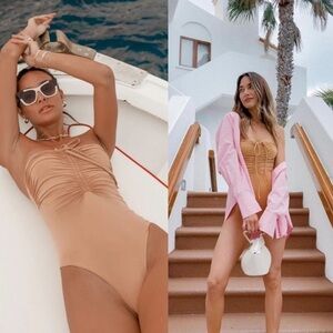 KYA Kyra One Piece Reversable Peach/Sand Size medium new without tags